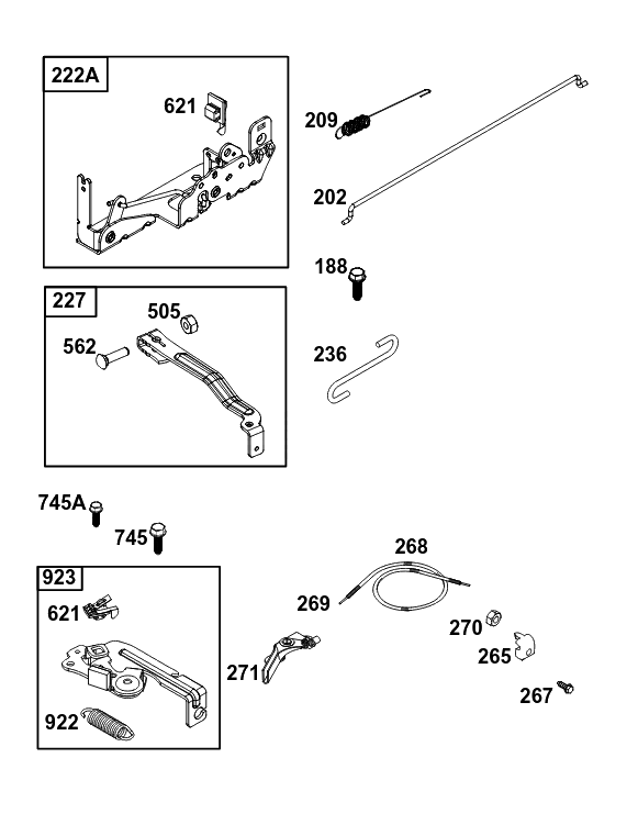 Controls Group Diagram and Parts List for 09P802-0023-H5 020000 - 09Z999 Briggs and Stratton Engine